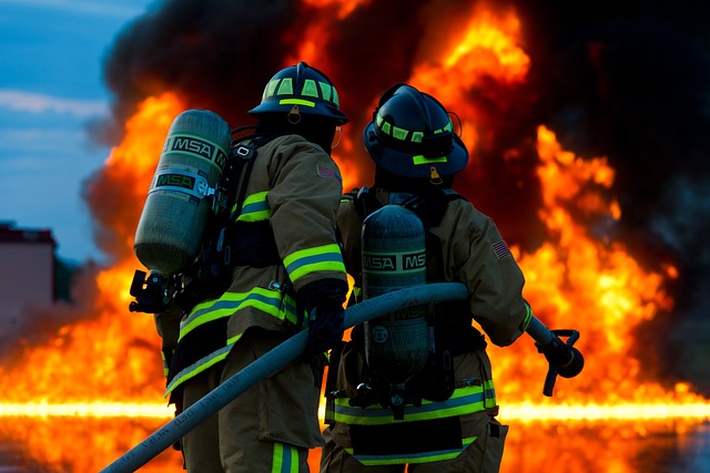Heroes and Mentors - Photo of two fire fighters fighting a blaze.