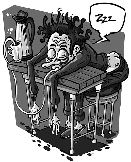 Parkinson's and Fatigue - Cartoon photo of a man sleeping with a staw in a coffee cup