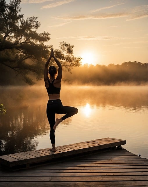 Balance and Stability for Parkinson's - Photo of Woman doing a tree pose on a dock